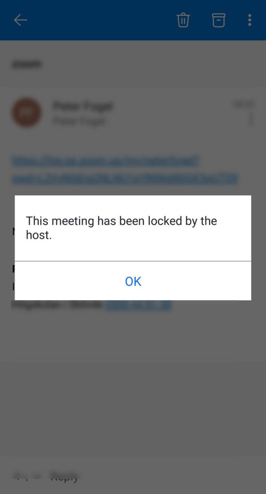 Zoom meeting locked, dialogue box