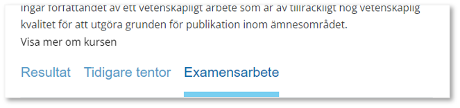 Exempel p&aring; kurssida med fliken examensarbete.