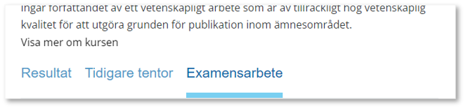 Exempel på kurssida med fliken examensarbete.