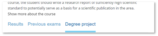 Example of a course page and the tab "Degree project".